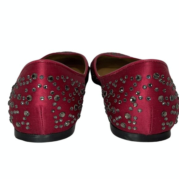 VALENTINO GARAVANI Red Satin Crystal Embellishments Flats EU 37 Bedazzled Ballet - Picture 5 of 11